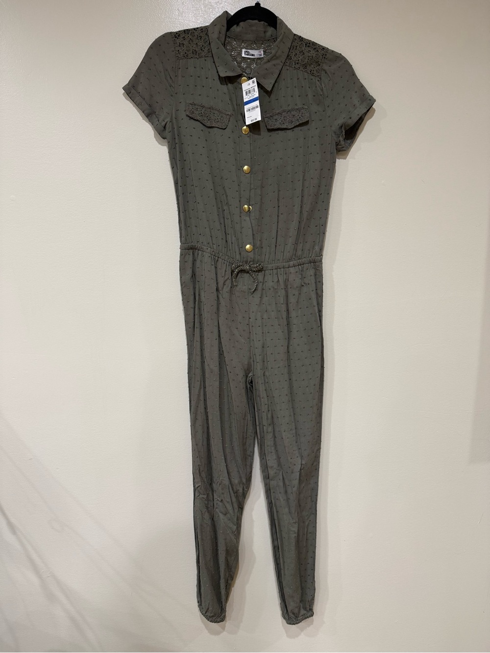 Olive Utility Short-Sleeve Jumpsuit - Drawstring Waist